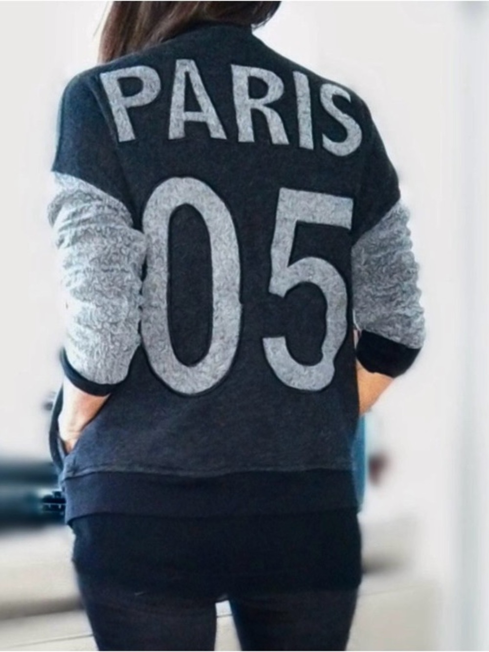 Hye Park & Lune Women's Paris 05 Black and Gray Snap Front Bomber Jacket Size 0